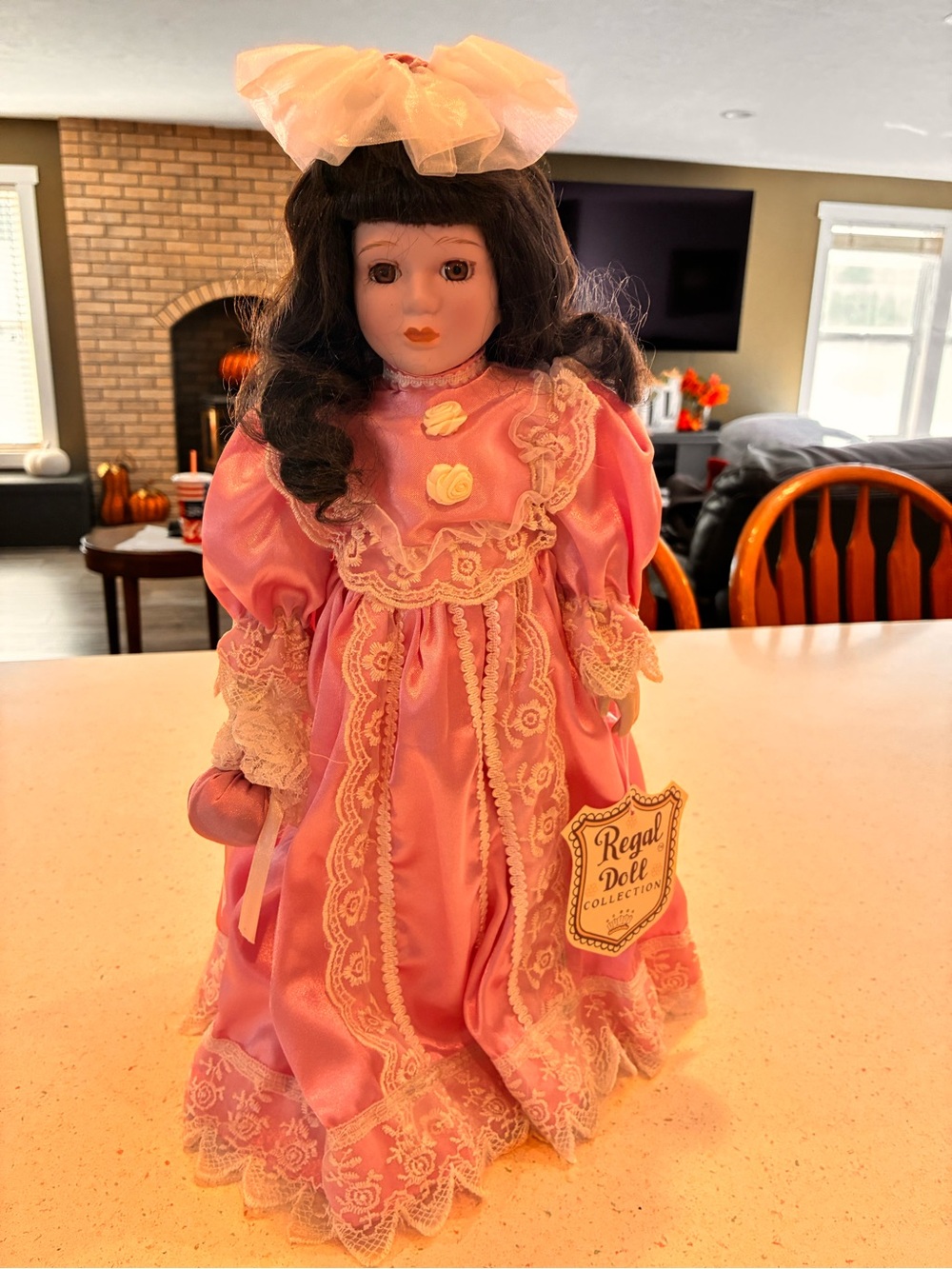 Pink Porcelain Doll in Lace Dress